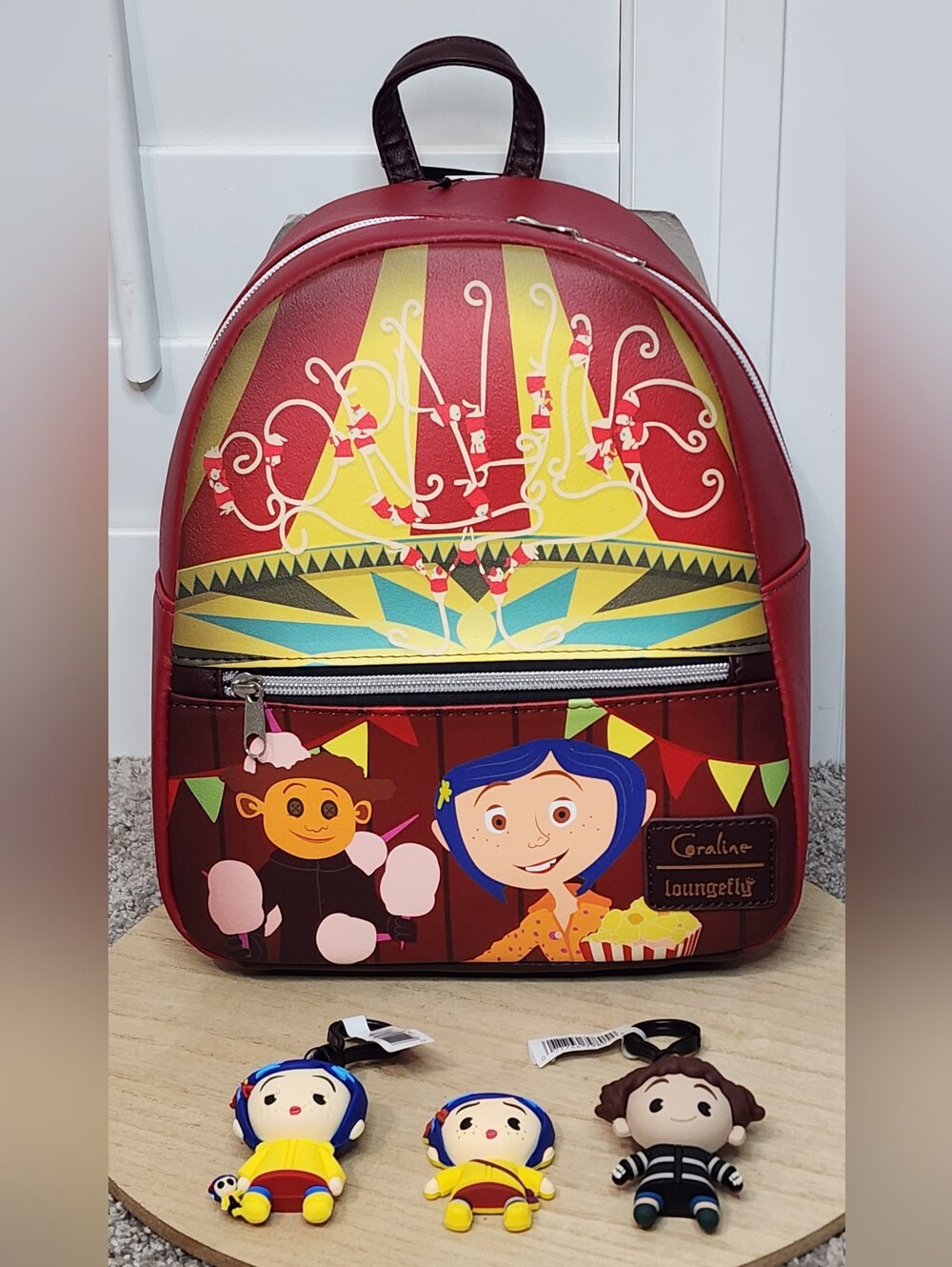 New Coraline Loungefly Circus Mini Backpack, Magnet & Series 1 & 2 Bag Clips
